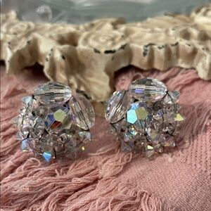 Elegant Crystal Cluster Earrings with clip back